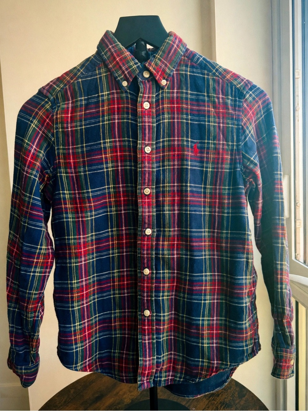 Polo Ralph Lauren Boys M 10-12 Navy Red Plaid Flannel Button Down